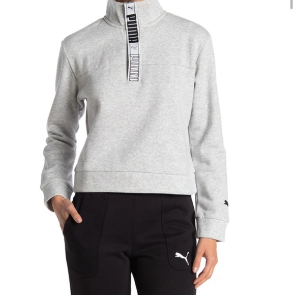Puma Tops - Puma PATHFINDER HALF ZIP PULLOVER IN LIGHT GRAY HEATHER- BLACK Large